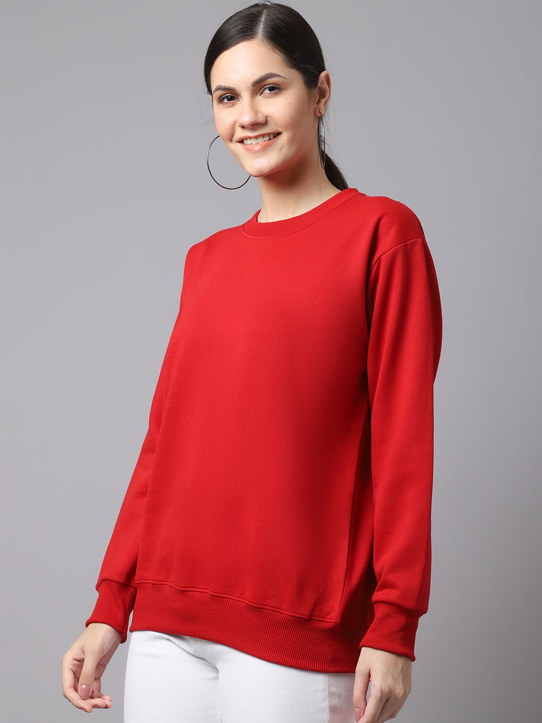 Mack Jonney Fleece Round Neck Maroon Sweatshirt For Women
