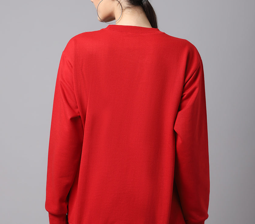 Mack Jonney Fleece Round Neck Maroon Sweatshirt For Women