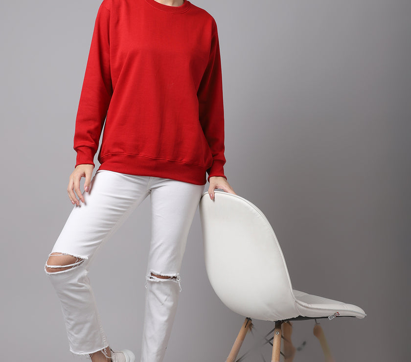 Mack Jonney Fleece Round Neck Maroon Sweatshirt For Women