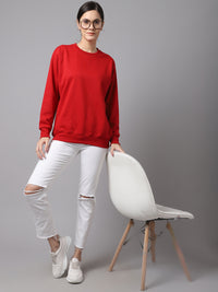 Mack Jonney Fleece Round Neck Maroon Sweatshirt For Women