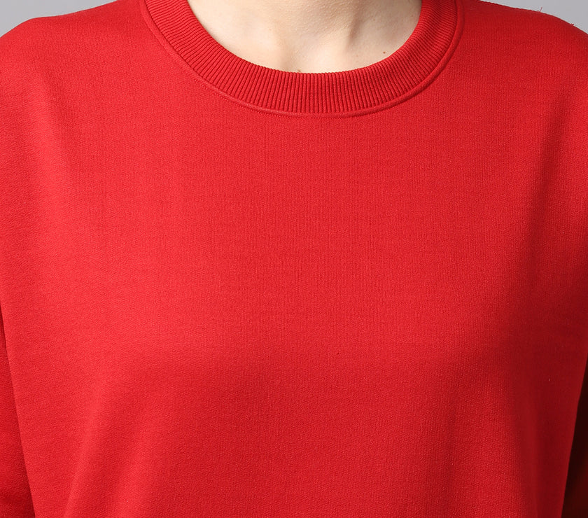 Mack Jonney Fleece Round Neck Maroon Sweatshirt For Women