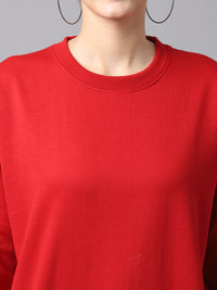 Mack Jonney Fleece Round Neck Maroon Sweatshirt For Women