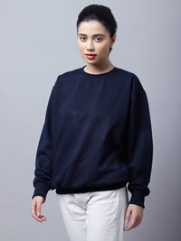 Mack Jonney Fleece Round Neck Navy Blue Sweatshirt For Women