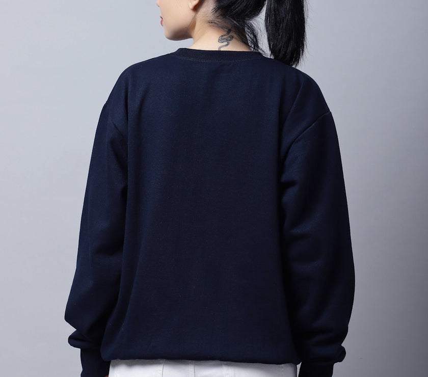 Mack Jonney Fleece Round Neck Navy Blue Sweatshirt For Women