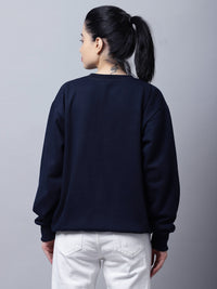 Mack Jonney Fleece Round Neck Navy Blue Sweatshirt For Women