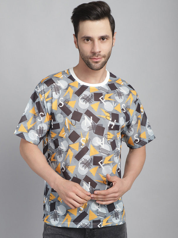 Mack Jonney Printed White Round Neck Cotton Oversize Half sleeves Tshirt For Men