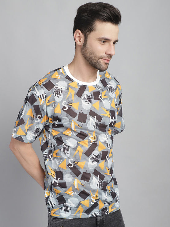 Mack Jonney Printed White Round Neck Cotton Oversize Half sleeves Tshirt For Men