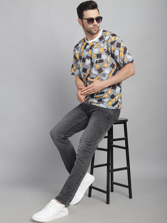 Mack Jonney Printed White Round Neck Cotton Oversize Half sleeves Tshirt For Men