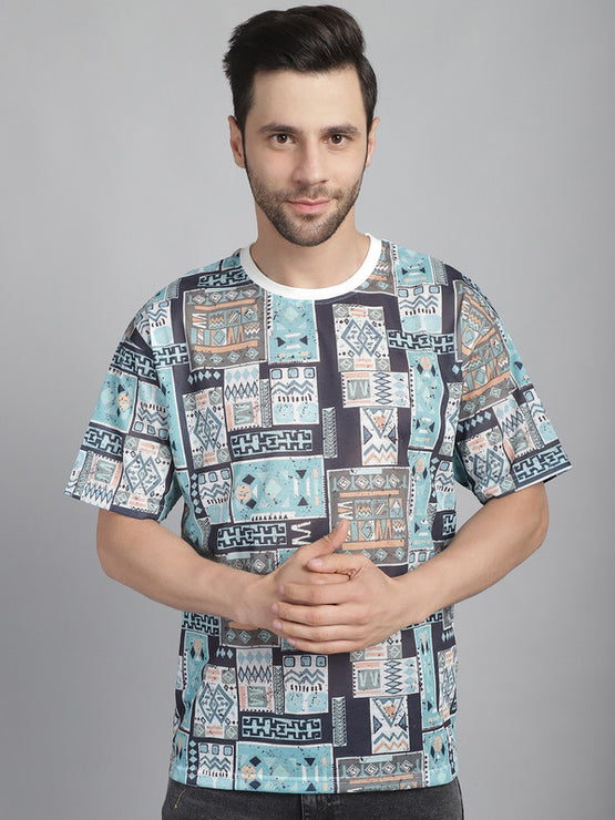 Mack Jonney Printed White Round Neck Cotton Oversize Half sleeves Tshirt For Men