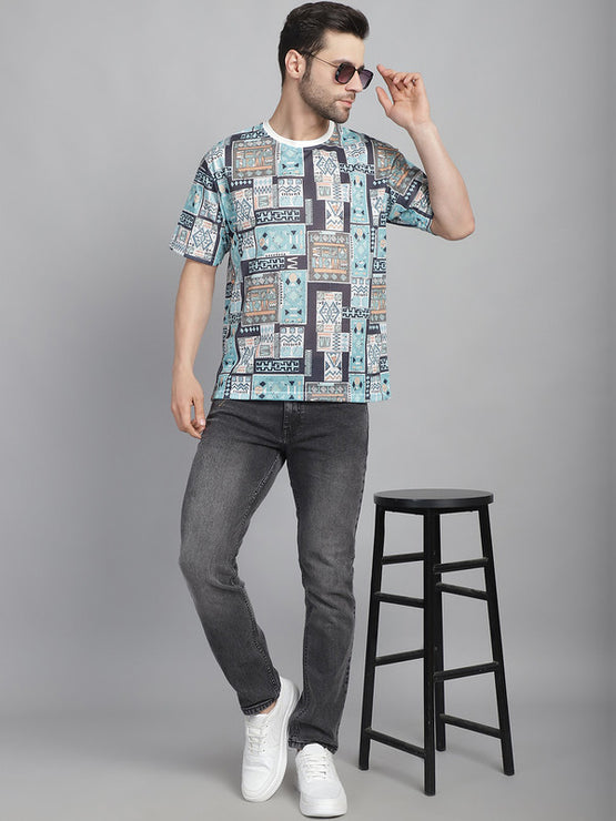 Mack Jonney Printed White Round Neck Cotton Oversize Half sleeves Tshirt For Men