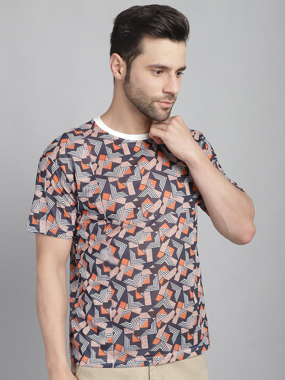 Mack Jonney Printed White Round Neck Cotton Oversize Half sleeves Tshirt For Men