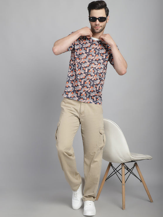 Mack Jonney Printed White Round Neck Cotton Oversize Half sleeves Tshirt For Men