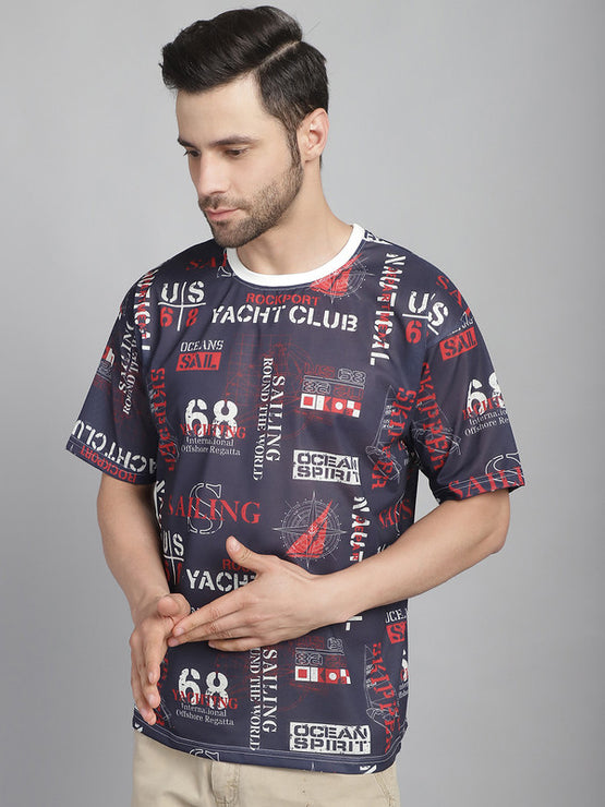 Mack Jonney Printed White Round Neck Cotton Oversize Half sleeves Tshirt For Men
