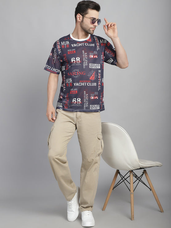 Mack Jonney Printed White Round Neck Cotton Oversize Half sleeves Tshirt For Men