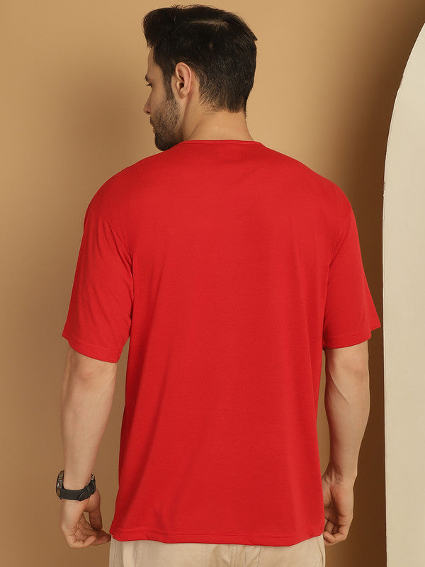 Mack Jonney Printed Red Round Neck Cotton Oversize Half sleeves Tshirt For Men