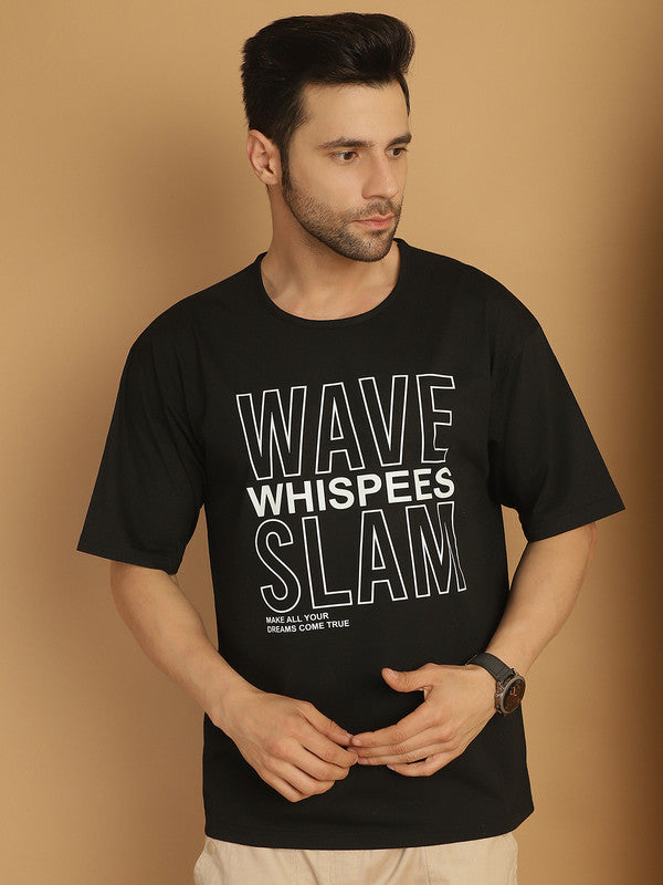 Mack Jonney Printed Black Round Neck Cotton Oversize Half sleeves Tshirt For Men