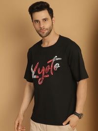 Mack Jonney Printed Black Round Neck Cotton Oversize Half sleeves Tshirt For Men