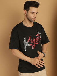 Mack Jonney Printed Black Round Neck Cotton Oversize Half sleeves Tshirt For Men