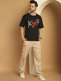 Mack Jonney Printed Black Round Neck Cotton Oversize Half sleeves Tshirt For Men