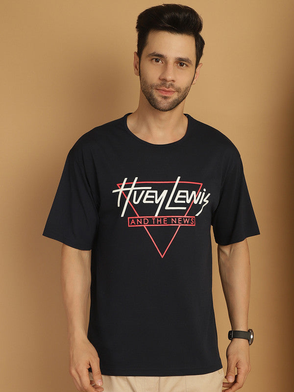 Mack Jonney Printed Navy Blue Round Neck Cotton Oversize Half sleeves Tshirt For Men