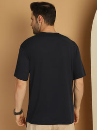 Mack Jonney Printed Navy Blue Round Neck Cotton Oversize Half sleeves Tshirt For Men
