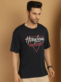 Mack Jonney Printed Navy Blue Round Neck Cotton Oversize Half sleeves Tshirt For Men