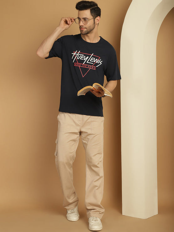 Mack Jonney Printed Navy Blue Round Neck Cotton Oversize Half sleeves Tshirt For Men