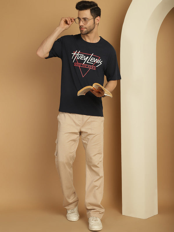 Mack Jonney Printed Navy Blue Round Neck Cotton Oversize Half sleeves Tshirt For Men