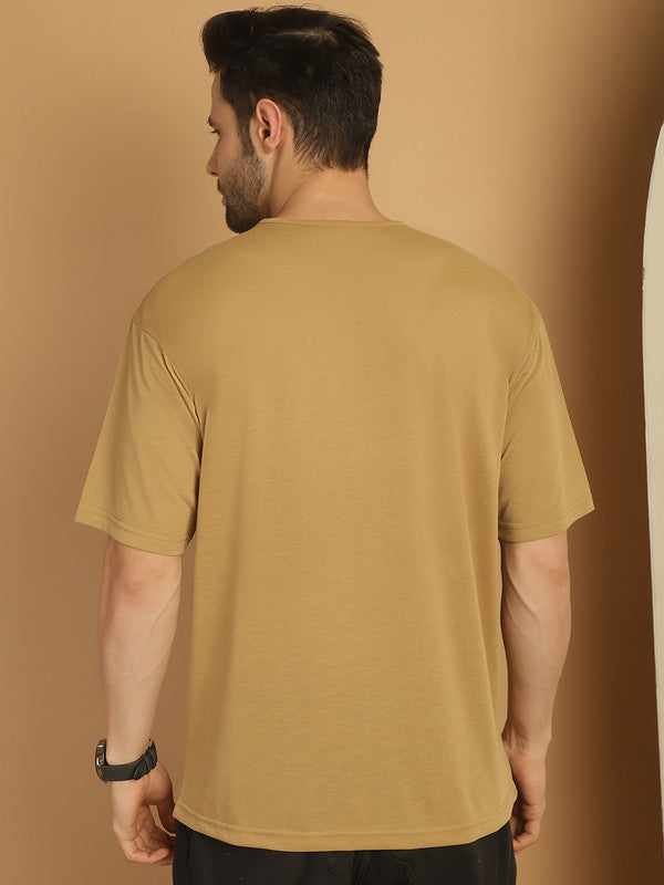 Mack Jonney Printed Beige Round Neck Cotton Oversize Half sleeves Tshirt For Men