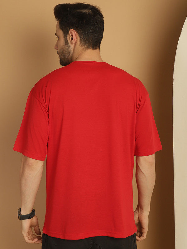 Mack Jonney Printed Red Round Neck Cotton Oversize Half sleeves Tshirt For Men