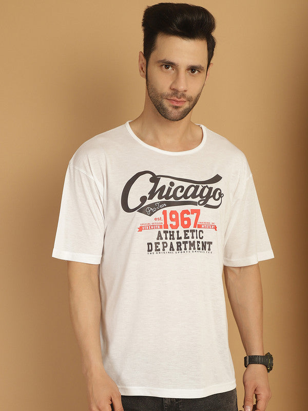 Mack Jonney Printed White Round Neck Cotton Oversize Half sleeves Tshirt For Men