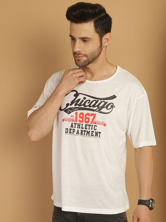 Mack Jonney Printed White Round Neck Cotton Oversize Half sleeves Tshirt For Men