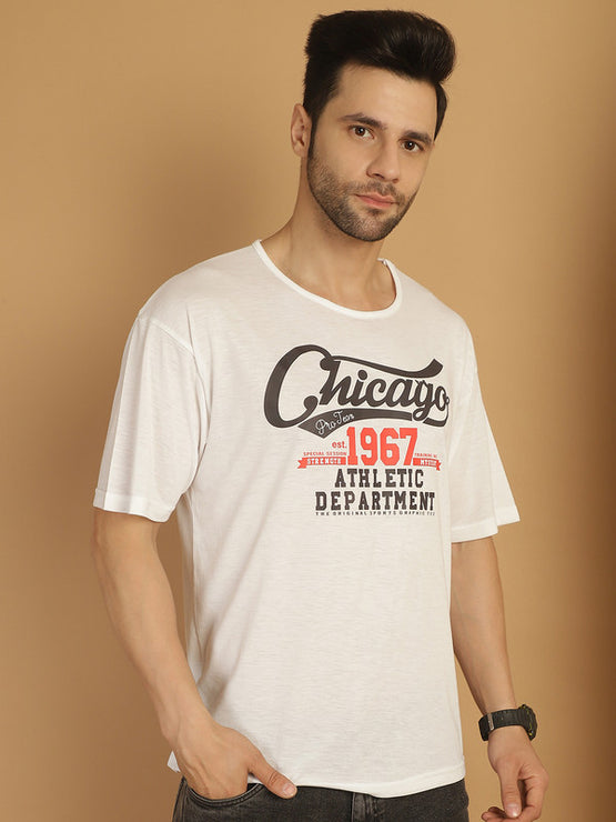 Mack Jonney Printed White Round Neck Cotton Oversize Half sleeves Tshirt For Men