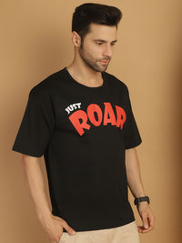 Mack Jonney Printed Black Round Neck Cotton Oversize Half sleeves Tshirt For Men