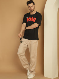 Mack Jonney Printed Black Round Neck Cotton Oversize Half sleeves Tshirt For Men