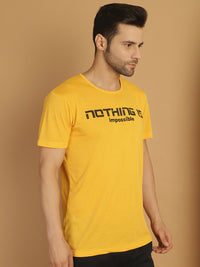 Mack Jonney Printed Yellow Round Neck Cotton Half sleeves Tshirt For Men