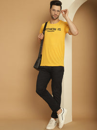 Mack Jonney Printed Yellow Round Neck Cotton Half sleeves Tshirt For Men