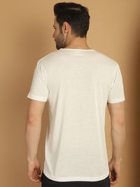 Mack Jonney Printed White Round Neck Cotton Half sleeves Tshirt For Men