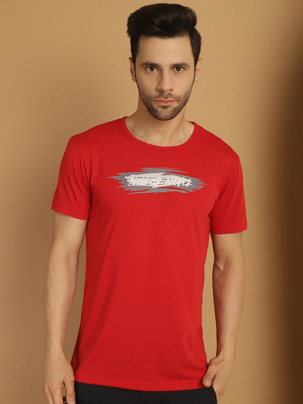 Mack Jonney Printed Red Round Neck Cotton Half sleeves Tshirt For Men