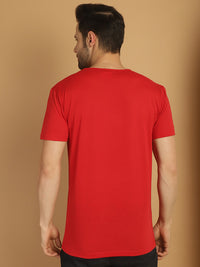 Mack Jonney Printed Red Round Neck Cotton Half sleeves Tshirt For Men