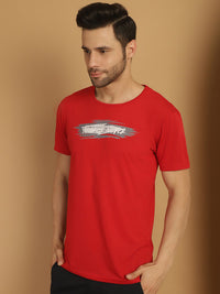 Mack Jonney Printed Red Round Neck Cotton Half sleeves Tshirt For Men