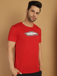 Mack Jonney Printed Red Round Neck Cotton Half sleeves Tshirt For Men