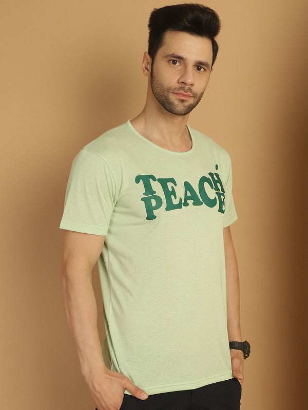 Mack Jonney Printed Green Round Neck Cotton Half sleeves Tshirt For Men