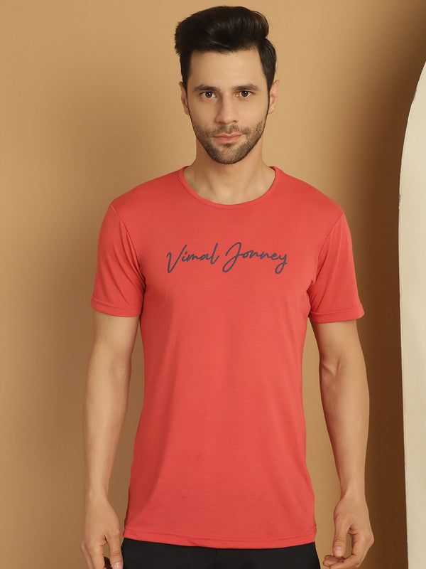 Mack Jonney Pink Logo Printed Round Neck Cotton Half sleeves Tshirt For Men