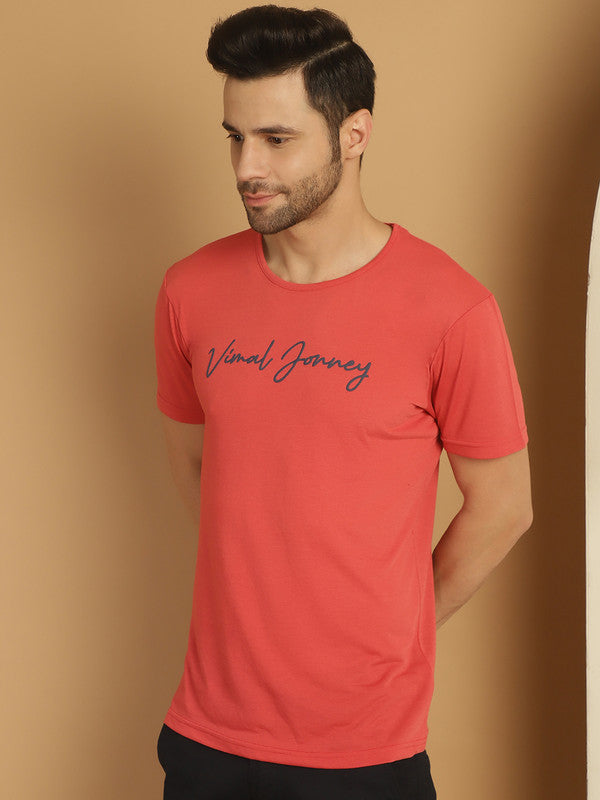 Mack Jonney Pink Logo Printed Round Neck Cotton Half sleeves Tshirt For Men