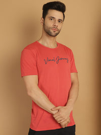 Mack Jonney Pink Logo Printed Round Neck Cotton Half sleeves Tshirt For Men