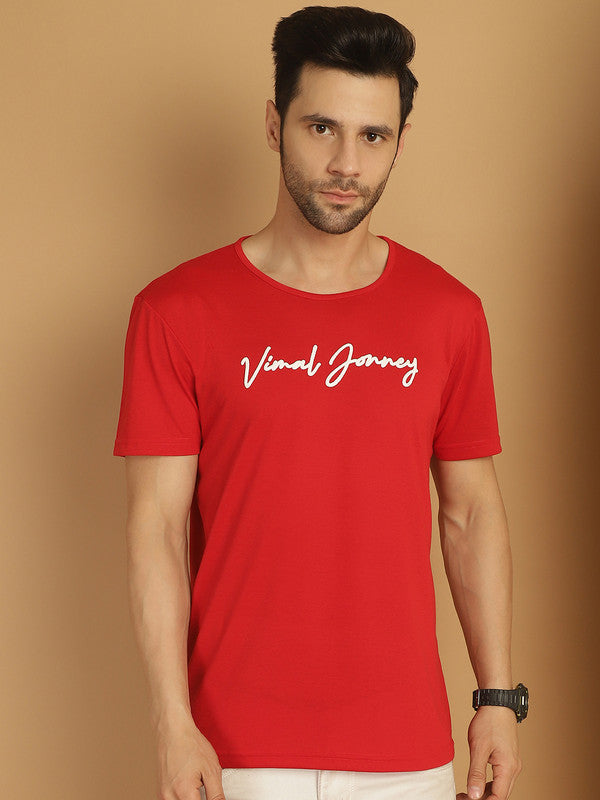 Mack Jonney Red Logo Printed Round Neck Cotton Half sleeves Tshirt For Men