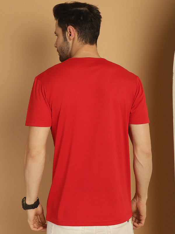 Mack Jonney Red Logo Printed Round Neck Cotton Half sleeves Tshirt For Men