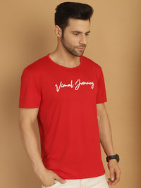 Mack Jonney Red Logo Printed Round Neck Cotton Half sleeves Tshirt For Men