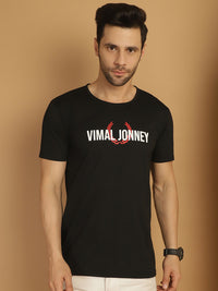 Mack Jonney Black Logo Printed Round Neck Cotton Half sleeves Tshirt For Men